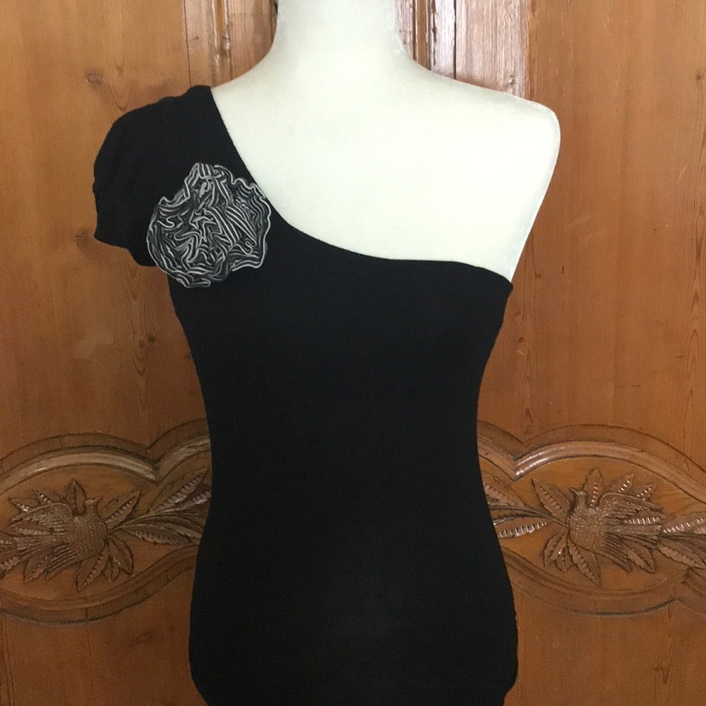 bebe Bodycon One Shoulder Black Mini Dress
